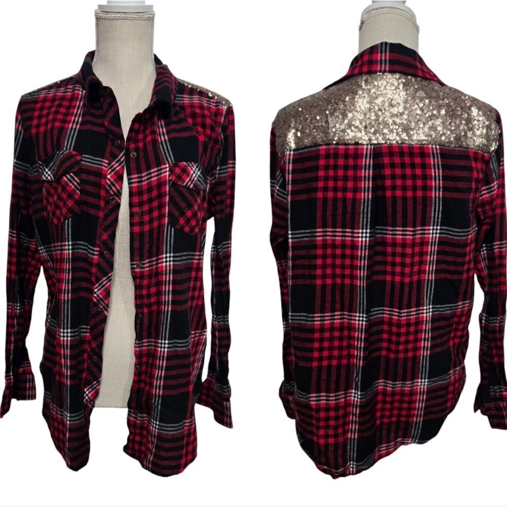 Arizona plaid long sleeve snap button up blouse size L